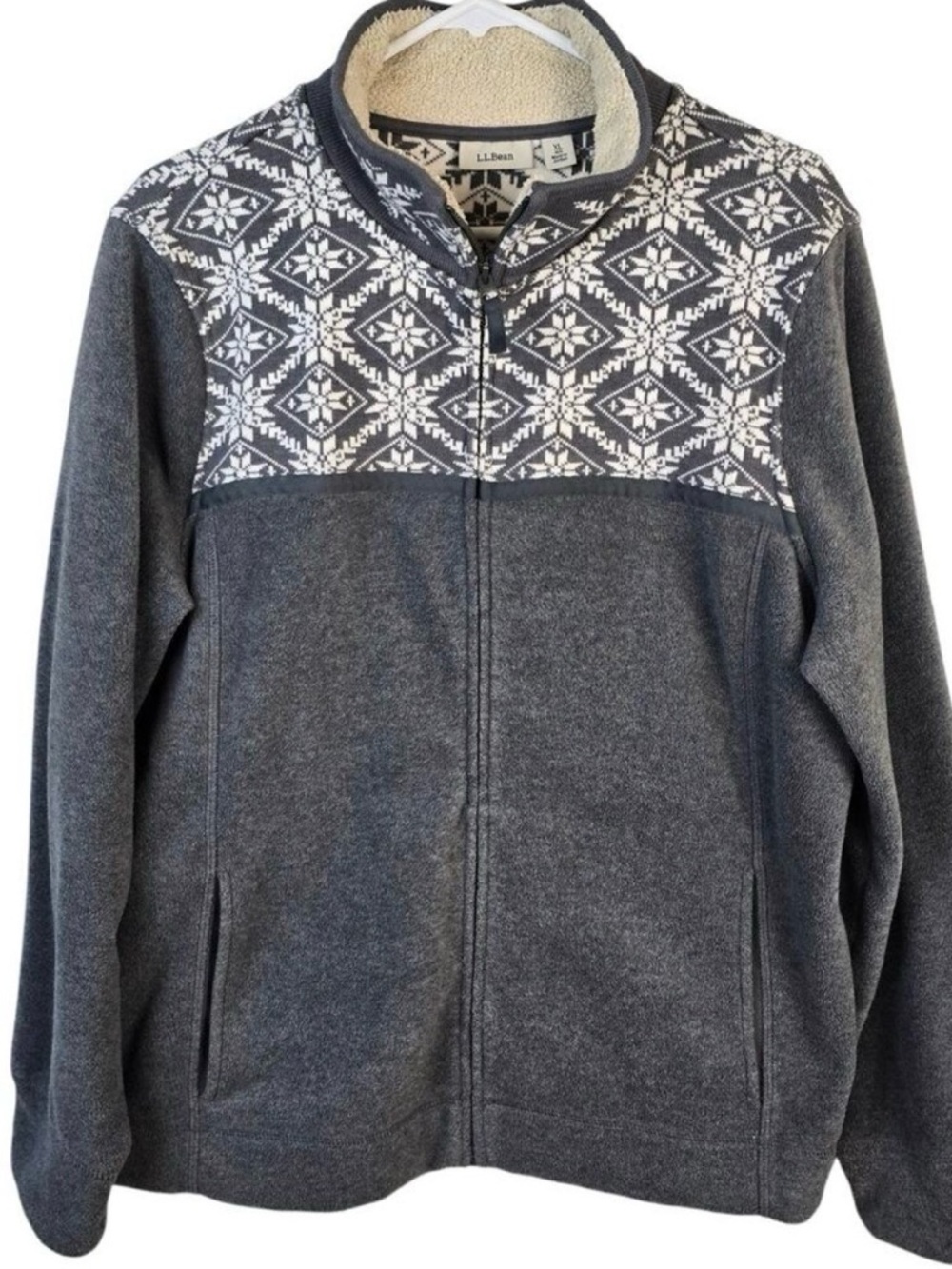 L.L. Bean Women’s Gray Zip-Up Fleece with White Nordic XL